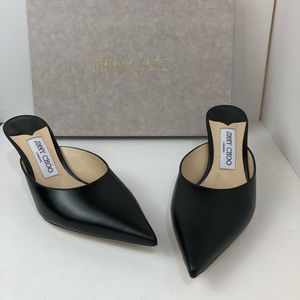 BNIB Jimmy Choo Rav Mules Slides Black Leather